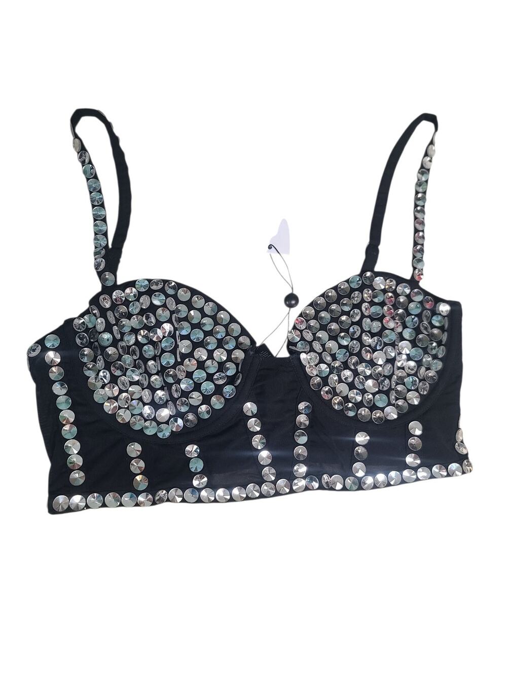 For Love & Lemons Black Rhinestone Bustier Corset Black/Silver XL SKBR1318